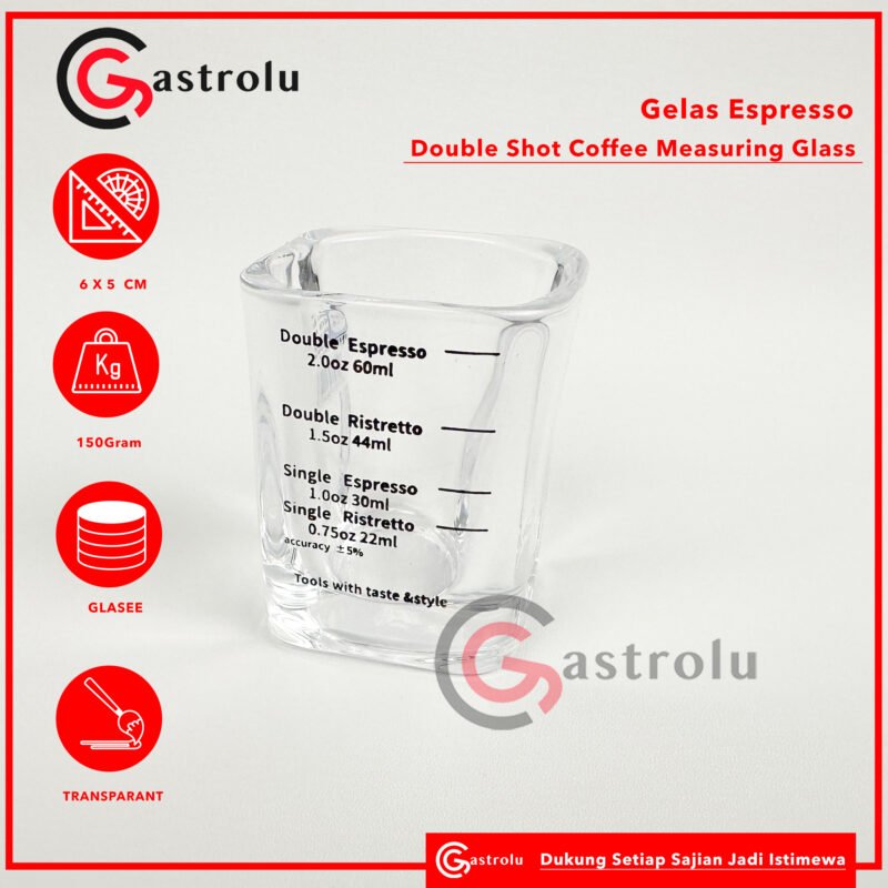 Gelas Espresso Kotak 60ml – Double Shot Coffee Measuring Glass | Sloki Takaran Barista