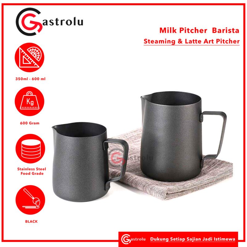 Milk Pitcher Hitam Barista – Jug Susu Espresso 350ml & 600ml | Steaming & Latte Art Pitcher
