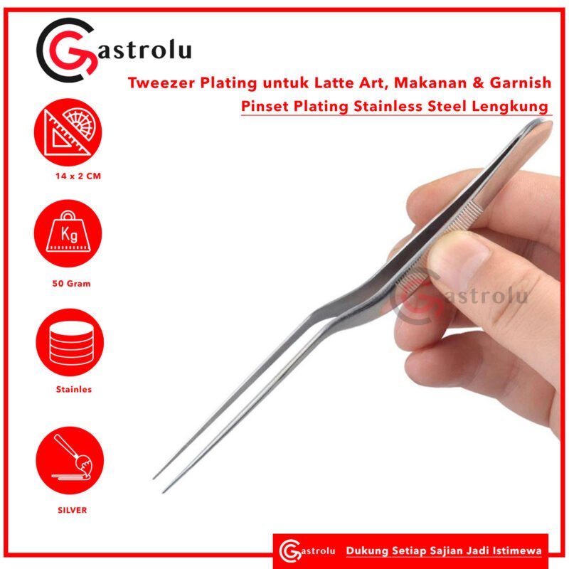 Pinset Plating Stainless Steel Lengkung – Tweezer Plating untuk Latte Art, Makanan & Garnish