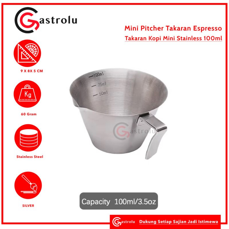 Takaran Kopi Mini Stainless 100ml – Mini Pitcher Takaran Espresso / Sirup / Susu / Saus