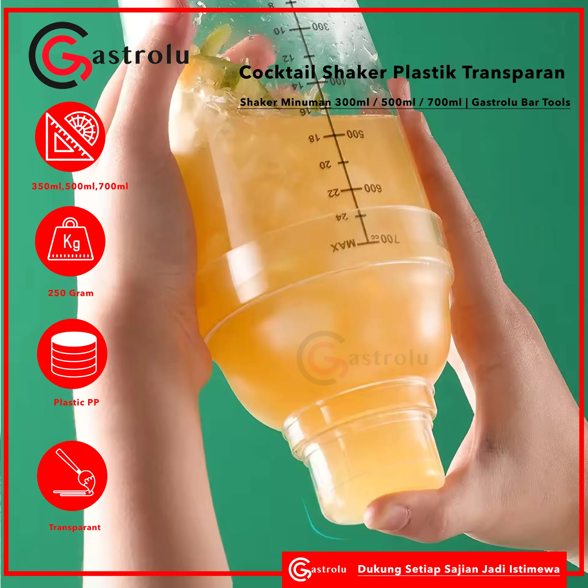 Cocktail Shaker Plastik Transparan – Shaker Minuman 300ml / 500ml / 700ml | Bar Tools