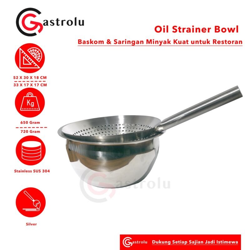 Stainless Oil Strainer Bowl – Baskom & Saringan Minyak SUS304 Food Grade (1 Set)
