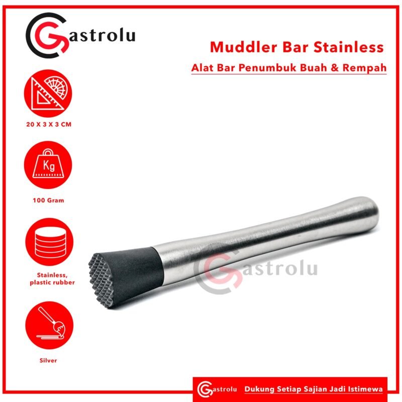 Muddler Stainless Steel – Alat Tumbuk Cocktail & Minuman Bar