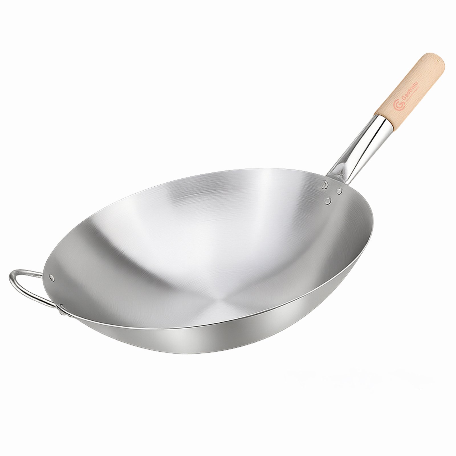 wqr Wajan Stainless Steel Seasoning Gagang Kayu – Wok Besar Anti Lengket Ala Chinese Food - Gambar 1