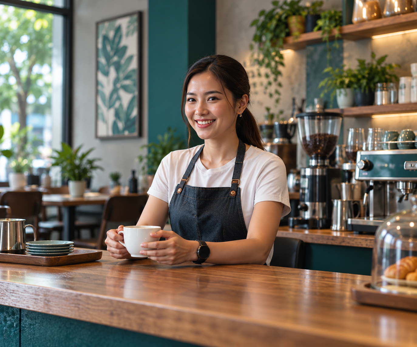 Professional café equipment and coffee service environment